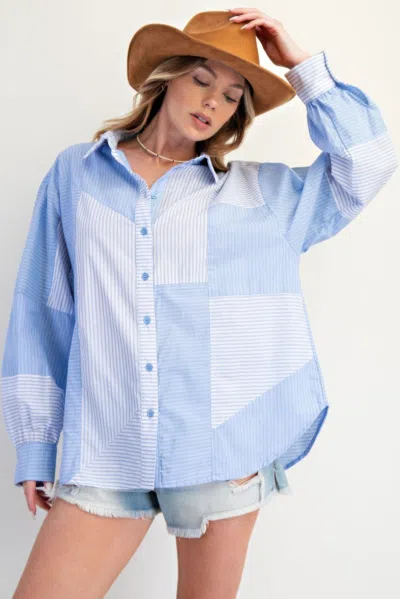 Truedames Stripe Mix Button Down Shirt In Blue