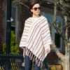 Truedames Stripe Patterned Poncho In White