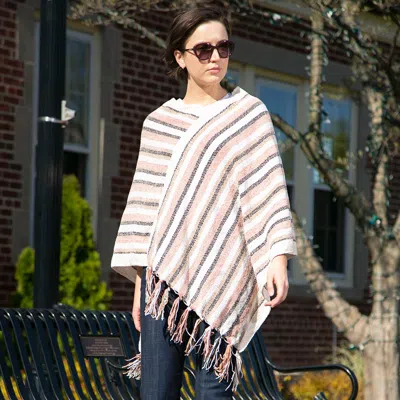 Truedames Stripe Patterned Poncho In White