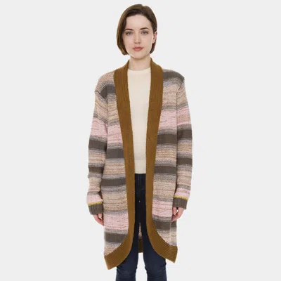 Truedames Stripe Pockets Long Sleeve Cardigan In Pink