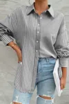 Truedames Stripe Print Button Down Long Sleeve Collar Shirt In Black