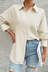 Truedames Stripe Print Button Down Long Sleeve Collar Shirt In Multi