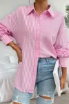 Truedames Stripe Print Button Down Long Sleeve Collar Shirt In Pink