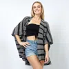 Truedames Stripe Relaxed Fit Kimono Poncho In Black