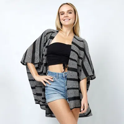 Truedames Stripe Relaxed Fit Kimono Poncho In Black