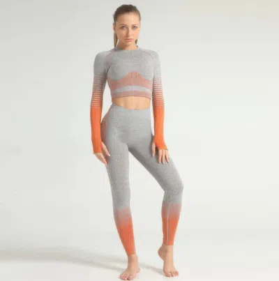 Truedames Stripe Seamless Yoga Set In Orange