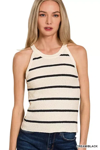 Truedames Stripe Sweater Tank Top In Beige