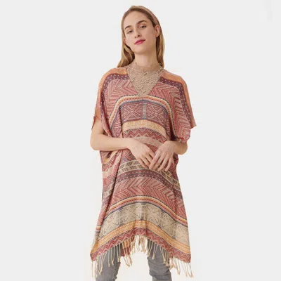 TRUEDAMES STRIPE TASSEL KAFTAN PONCHO