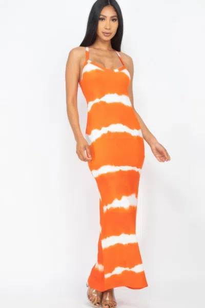 Truedames Stripe Tie-dye Printed Maxi Dress In Orange