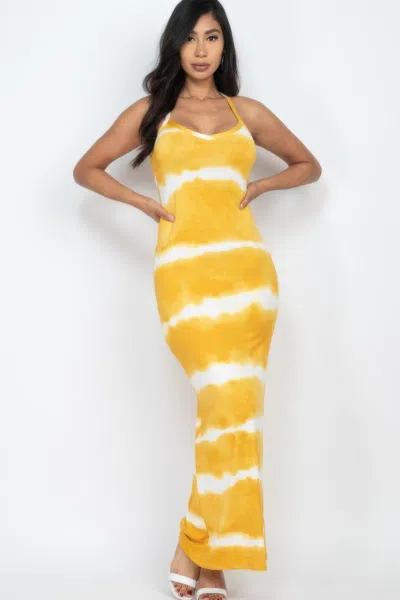 Truedames Stripe Tie-dye Printed Maxi Dress In Yellow