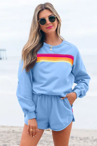 Truedames Striped Accent Pullover And Shorts Two Piece Casual Set In Multi