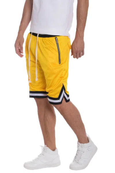 Truedames Striped Band Solid Basketball Shorts In Yellow
