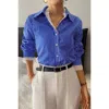 Truedames Striped Button Down Lace Detail Loose Shirt In Blue