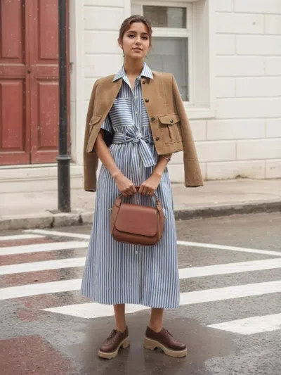 Truedames Striped Button Front Shirt Dress In Gray