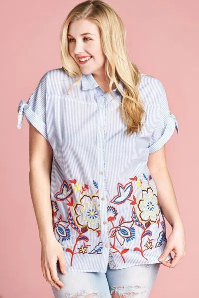 Truedames Striped Buttoned Down Collared Blouse In Blue