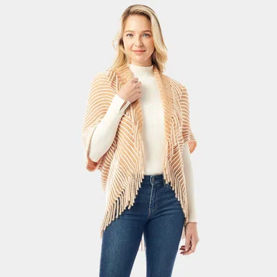 Truedames Striped Chenille Shrug With Fringe In Brown