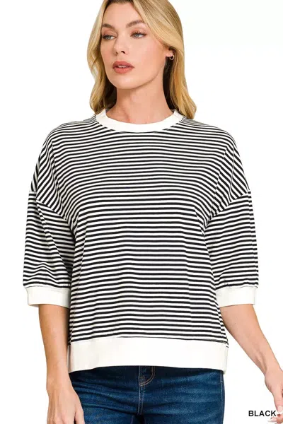 Truedames Striped Contrast Trim Banded Bottom Top In Black