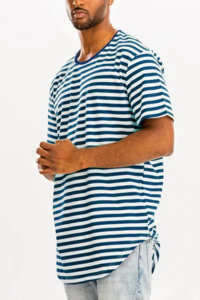 Truedames Striped Elongated Tshirt In Blue