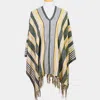 Truedames Striped Fringe Edge Poncho Sweater In Multi