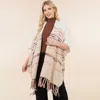 Truedames Striped Fringe Open Front Poncho Cardigan In Neutral