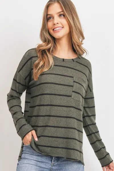 Truedames Striped Front Pocket Round Collar In Green