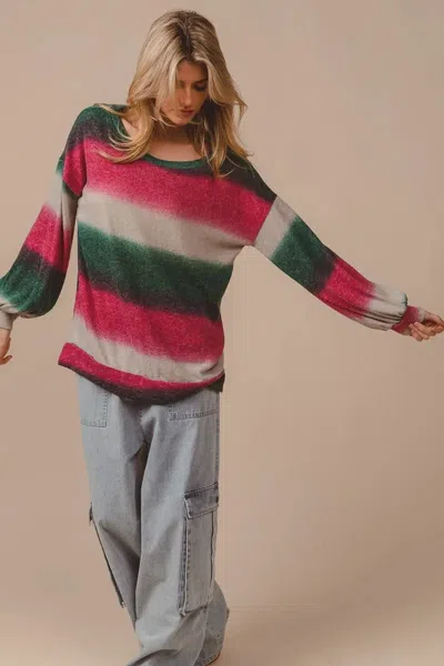 Truedames Striped Gradation Print Knit Top In Multi