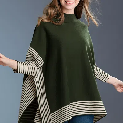 Truedames Striped Hem Mock Neck Asymmetrical Poncho In Green