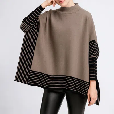 Truedames Striped Hem Mock Neck Asymmetrical Poncho In Grey