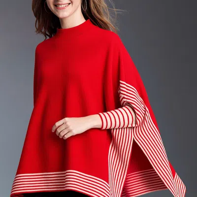 Truedames Striped Hem Mock Neck Asymmetrical Poncho In Red