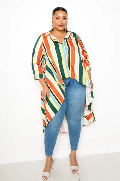 Truedames Striped Hi Low Shirt In Multi