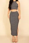 Truedames Striped High Neck Crop Top & Side Slit Midi Skirt Set In Multi