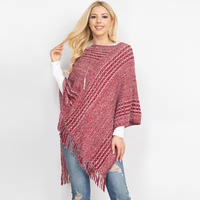 Truedames Striped Knit Tassel Poncho In Pink