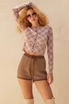 Truedames Striped Knit Wide-leg Drawstring Sweater Shorts In Gold