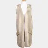 Truedames Striped Long Vest In Brown