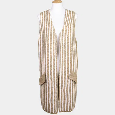 Truedames Striped Long Vest In Brown