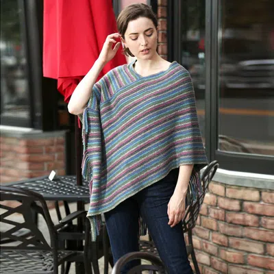 Truedames Striped Lurex Knitted Poncho In Gray