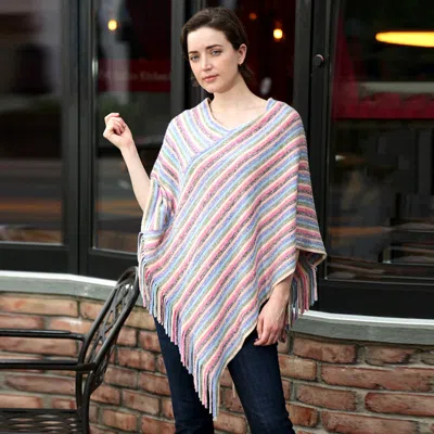 Truedames Striped Lurex Knitted Poncho In Pink