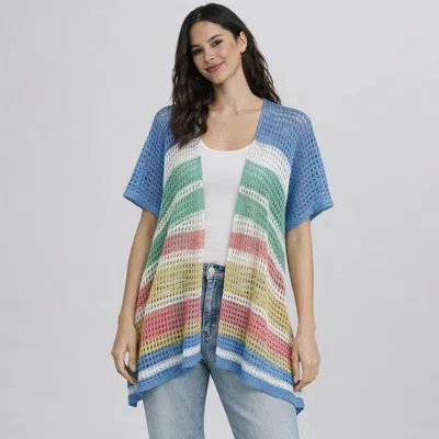 Truedames Striped Open Front Knit Kimono Cover Up In Blue