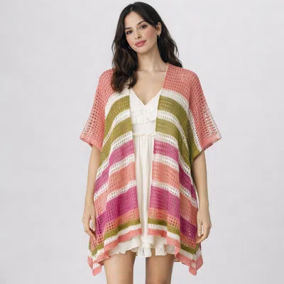 Truedames Striped Open Front Knit Kimono Cover Up In Multi