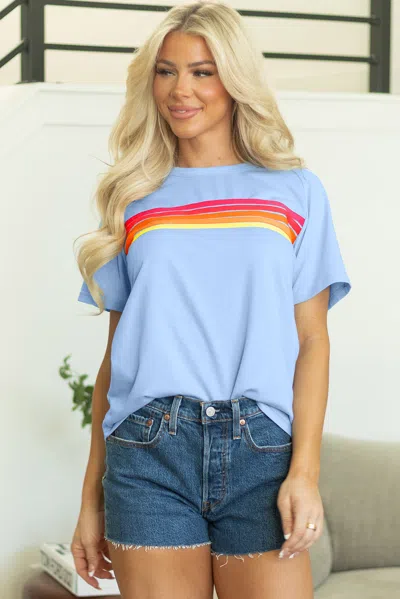 Truedames Striped Patch Front Casual Tee In Blue