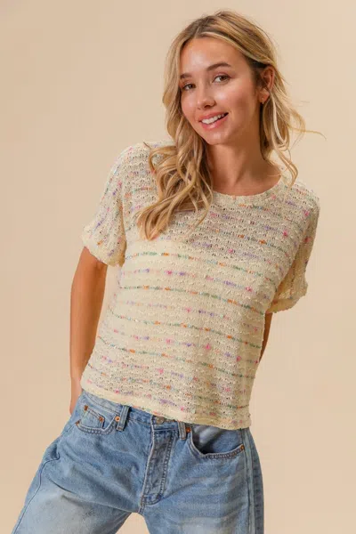 Truedames Striped Popcorn Knit Top In Sand