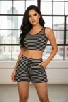 Truedames Striped Ribbed Cropped Tank & Shorts Lounge Set In Multi