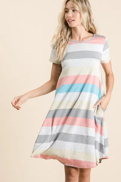 Truedames Striped Short Sleeve Dress With Pockets In Multi