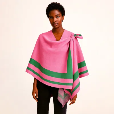 Truedames Striped Shoulder Strap Ruana Poncho In Pink