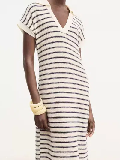 Truedames Striped Slit Short Sleeve Maxi Dress In Black