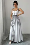 Truedames Striped Square Neck Sleeveless A Line Fit Dress In Multi