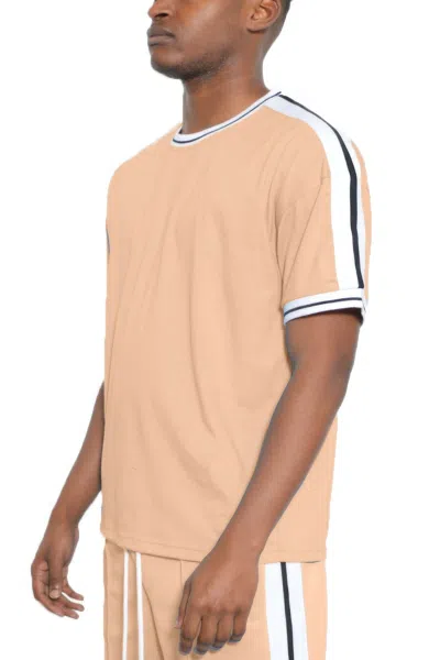 Truedames Striped Tape Short Sleeve Tshirt In Beige