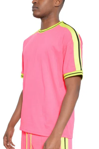 Truedames Striped Tape Short Sleeve Tshirt In Pink