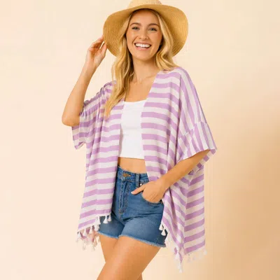 Truedames Striped Tassel Detail Open Front Kimono Poncho In Multi