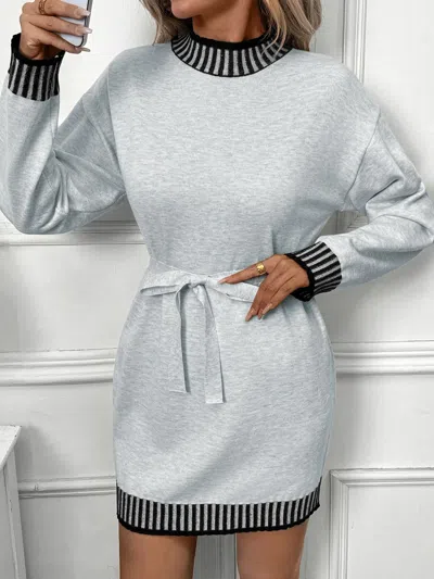 Truedames Striped Trim Tie Waist Sweater Dress In Blue